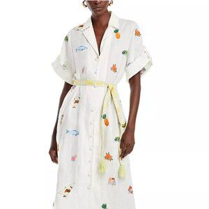 Alémais Blue Marlin Linen Embroidered Maxi Dress Sz 2 US 6 AU